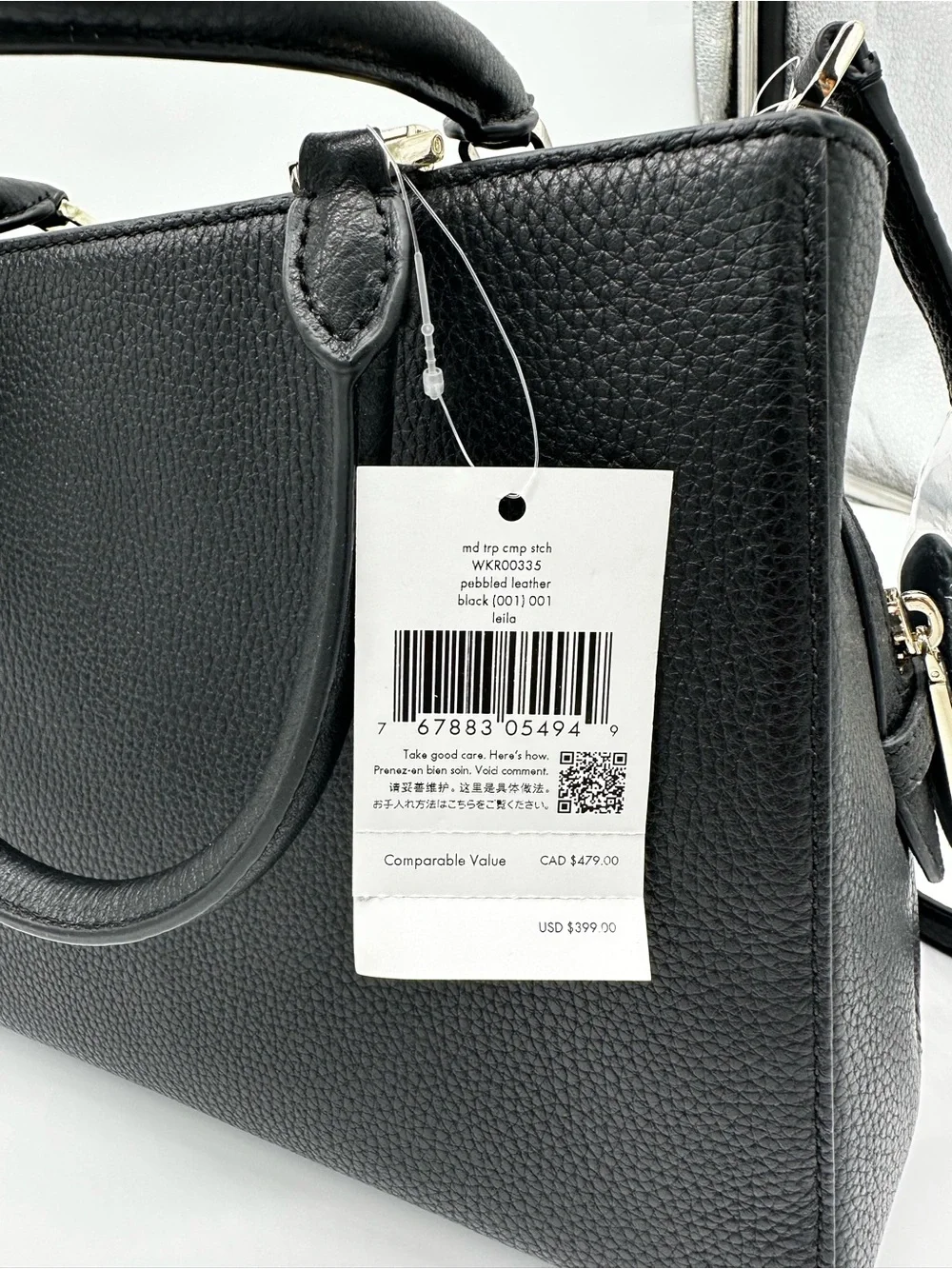 kate spade Black Pebbled Leather Structured Satchel with Gold Hardware